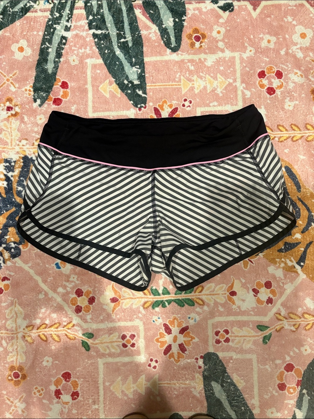 lululemon athletica Black & White Striped Running Shorts with Pink Piping